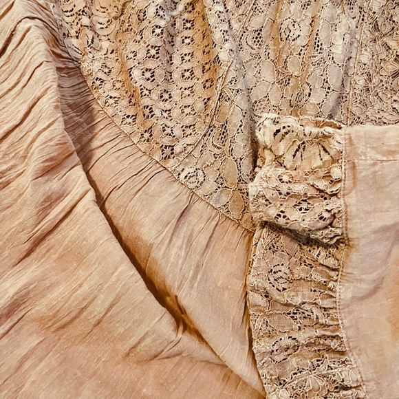 Bohemian Western Blue and Caramel Midi Dress Embroidered Denim Lace Sz Large NWT - Picture 5 of 7